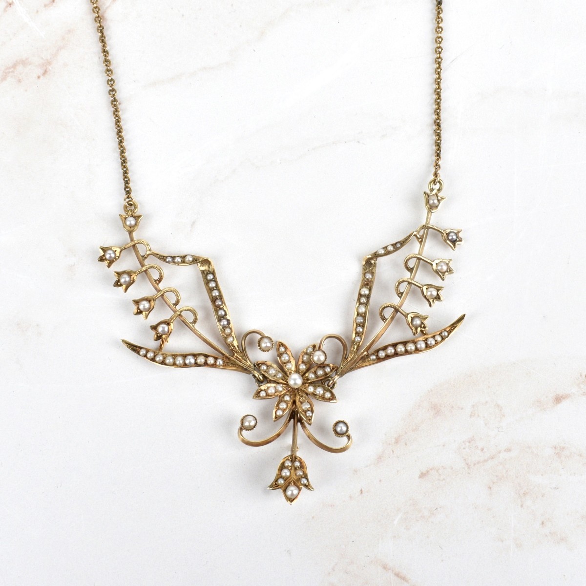 Antique Pearl and 14K Necklace