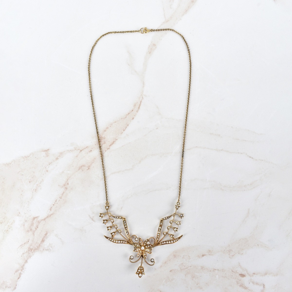 Antique Pearl and 14K Necklace