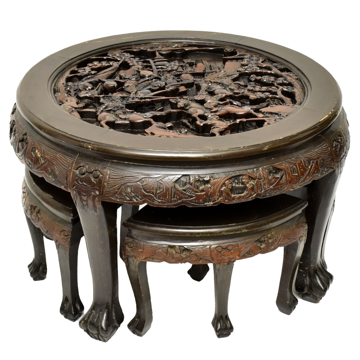 Antique Heavy Carved Japanese Tea Table