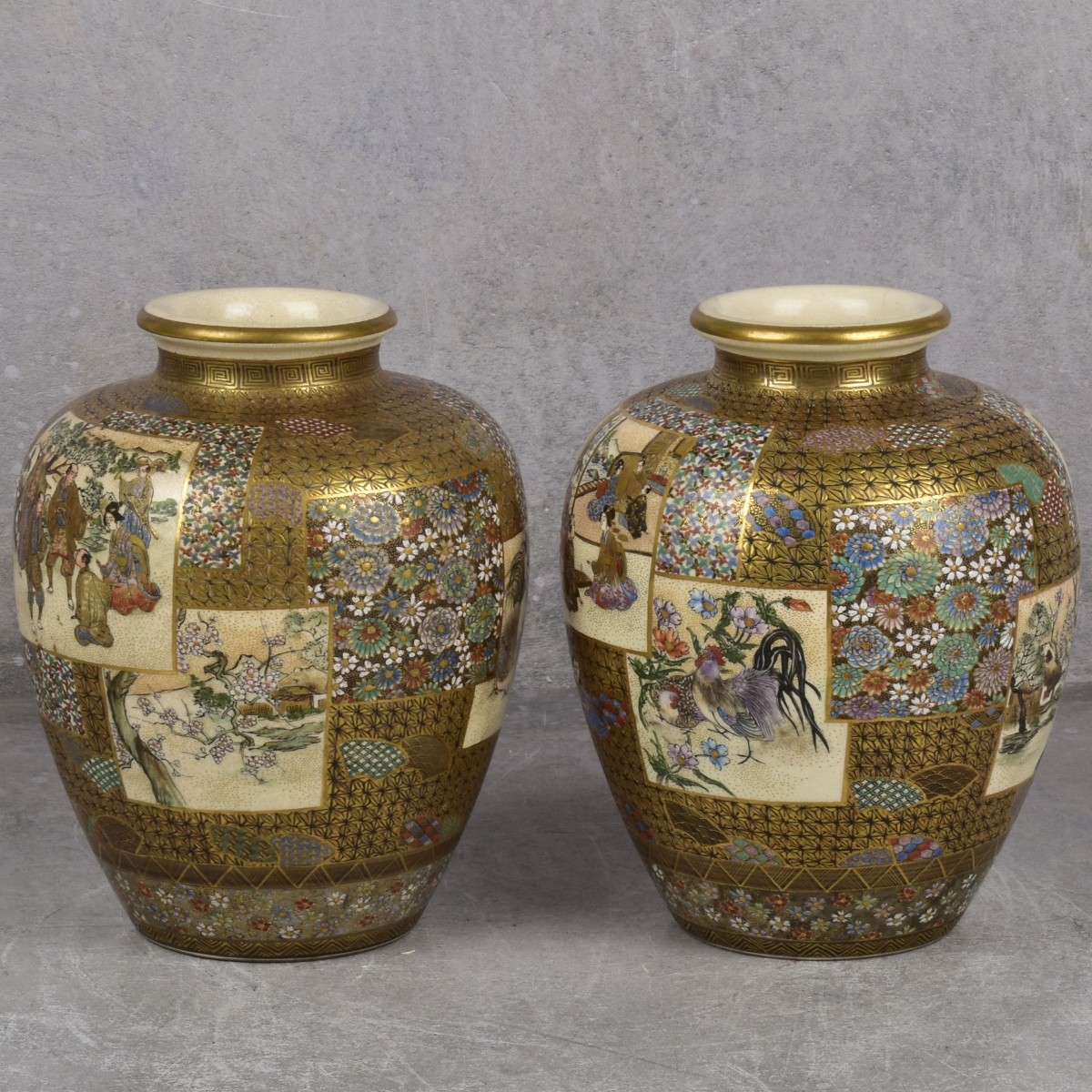 Ryozan Okamoto Japanese Satsuma Ceramic Vases
