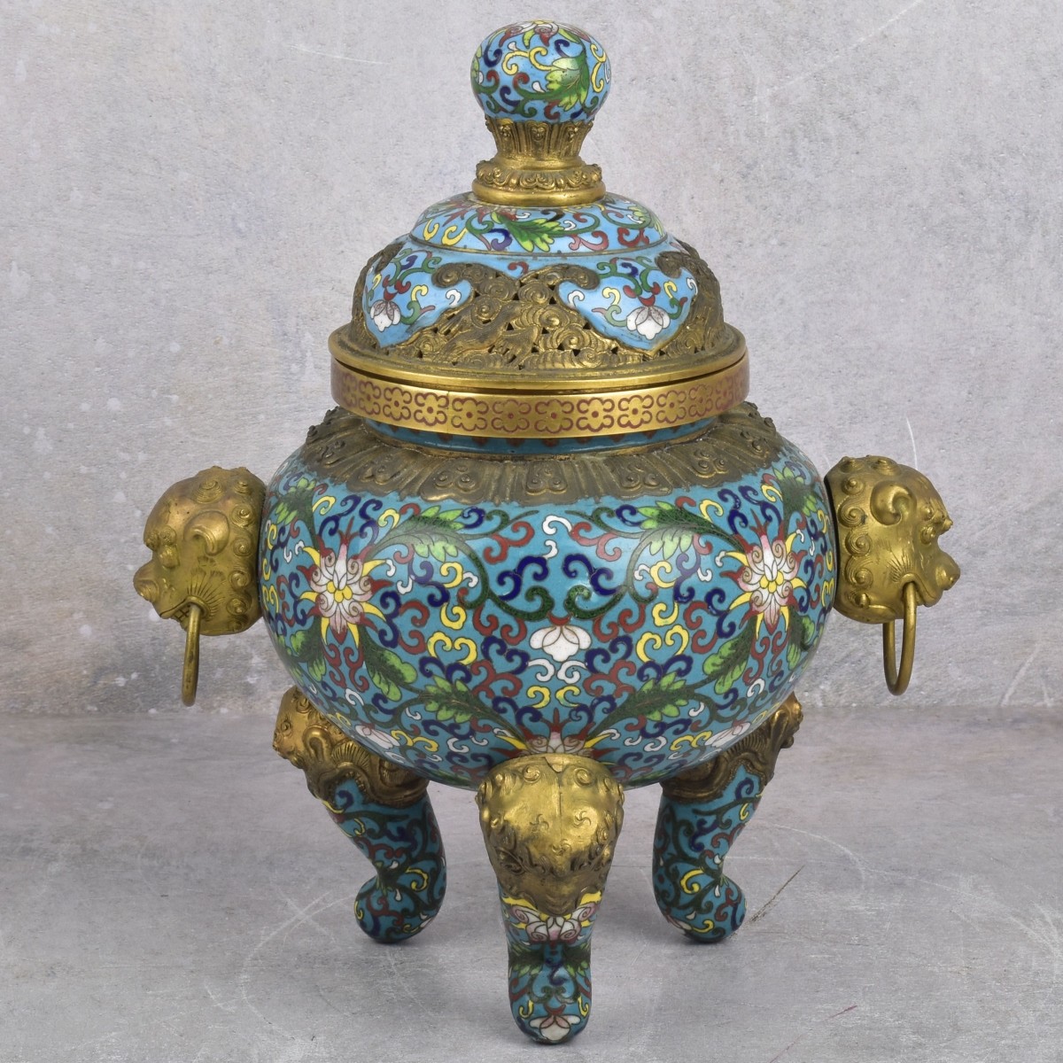 Chinese Cloisonne on Bronze Incense Burner