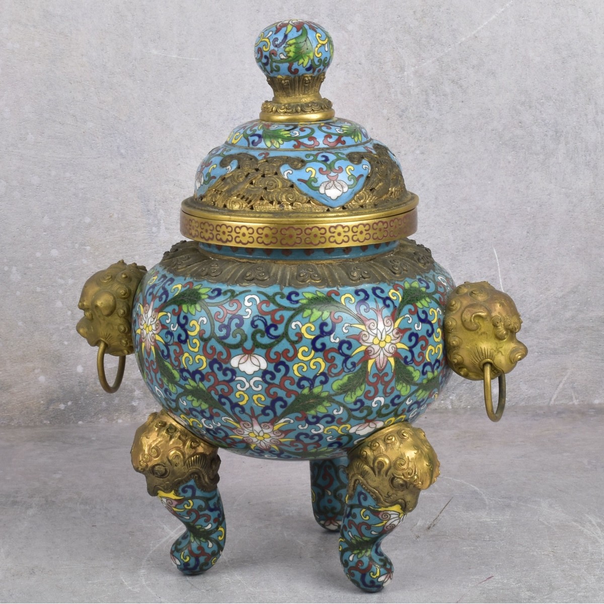 Chinese Cloisonne on Bronze Incense Burner