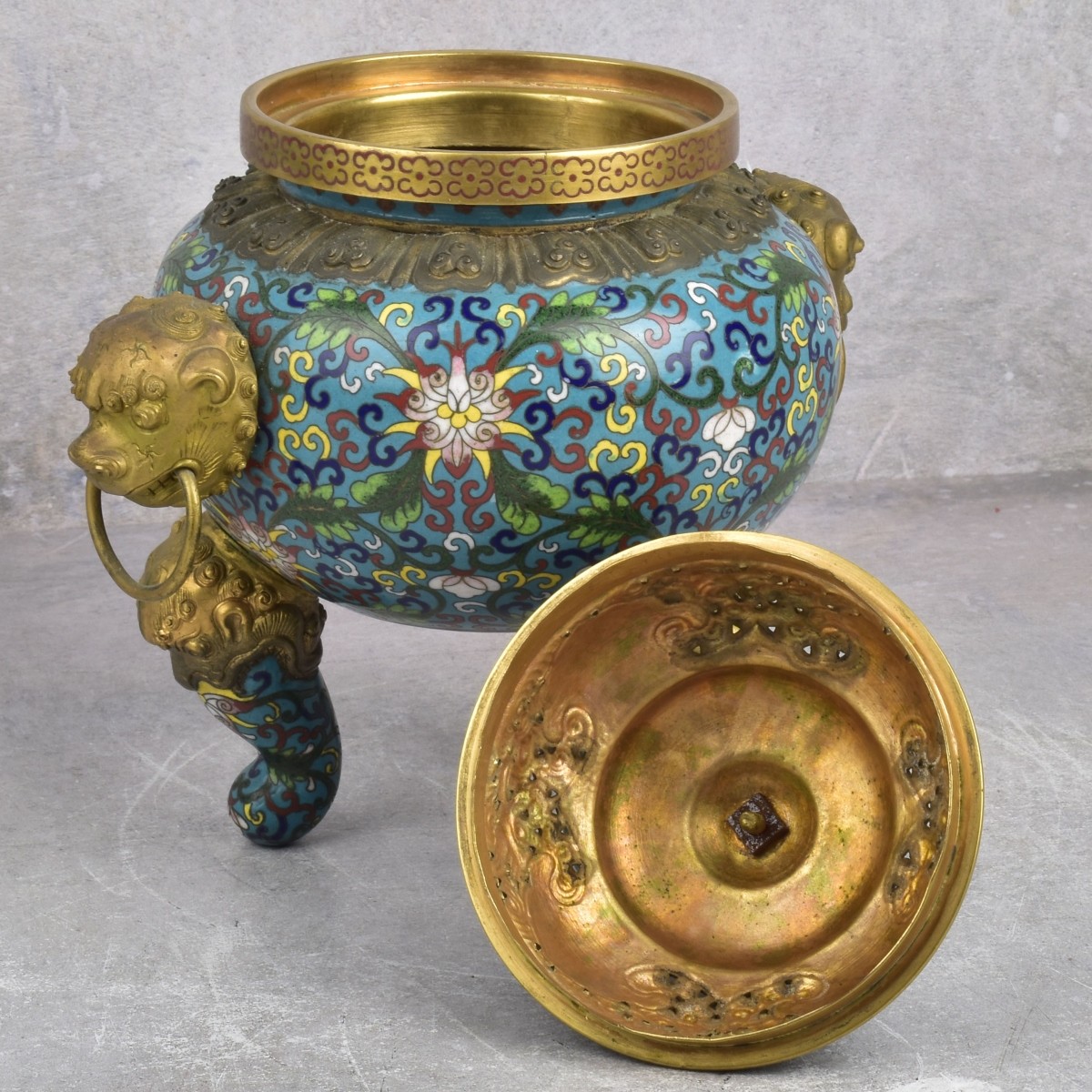 Chinese Cloisonne on Bronze Incense Burner
