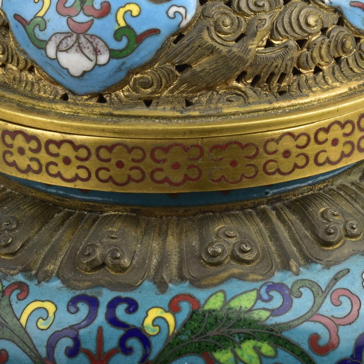 Chinese Cloisonne on Bronze Incense Burner