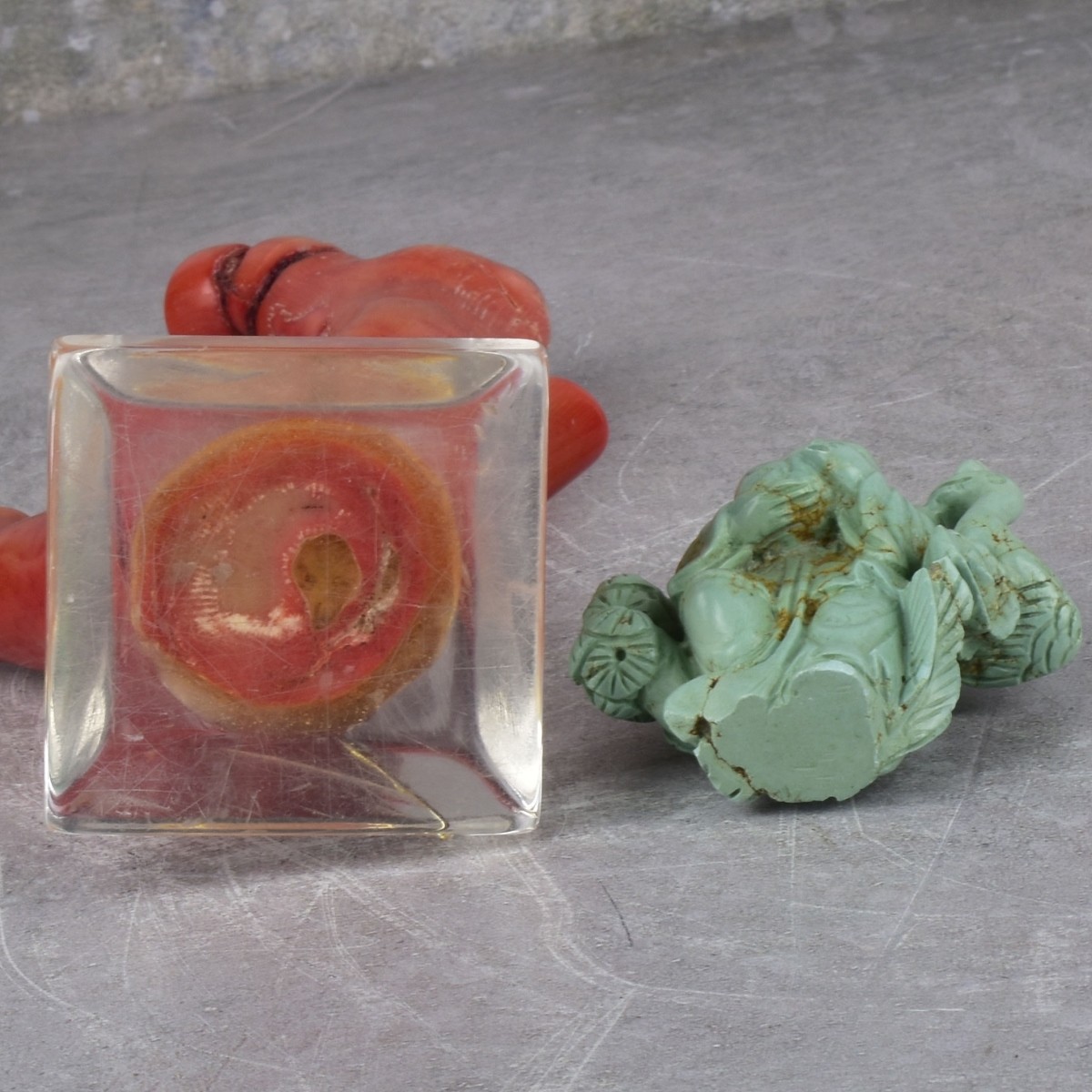 Antique Carved Jade and Tourquise Sculptures
