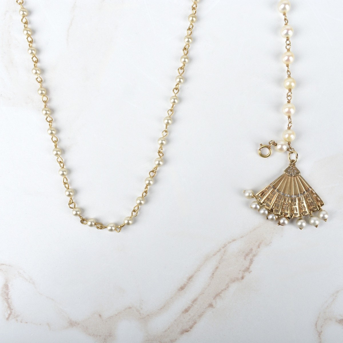 Pearl and 14K Necklace and Bracelet