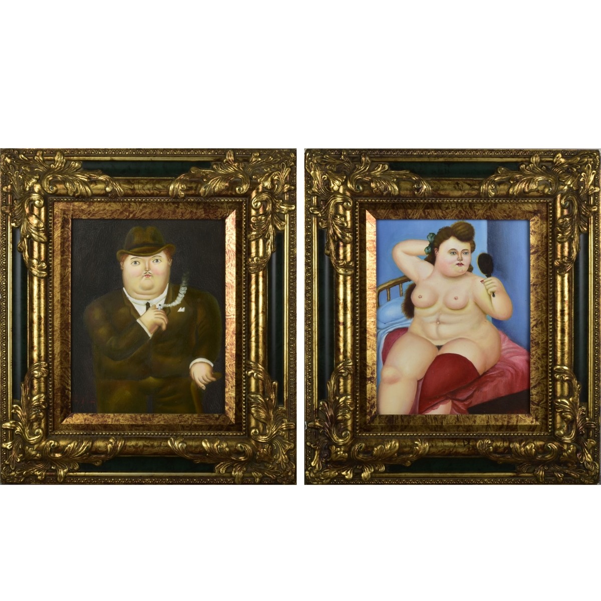 Oil on Canvas Paintings in Style of Botero