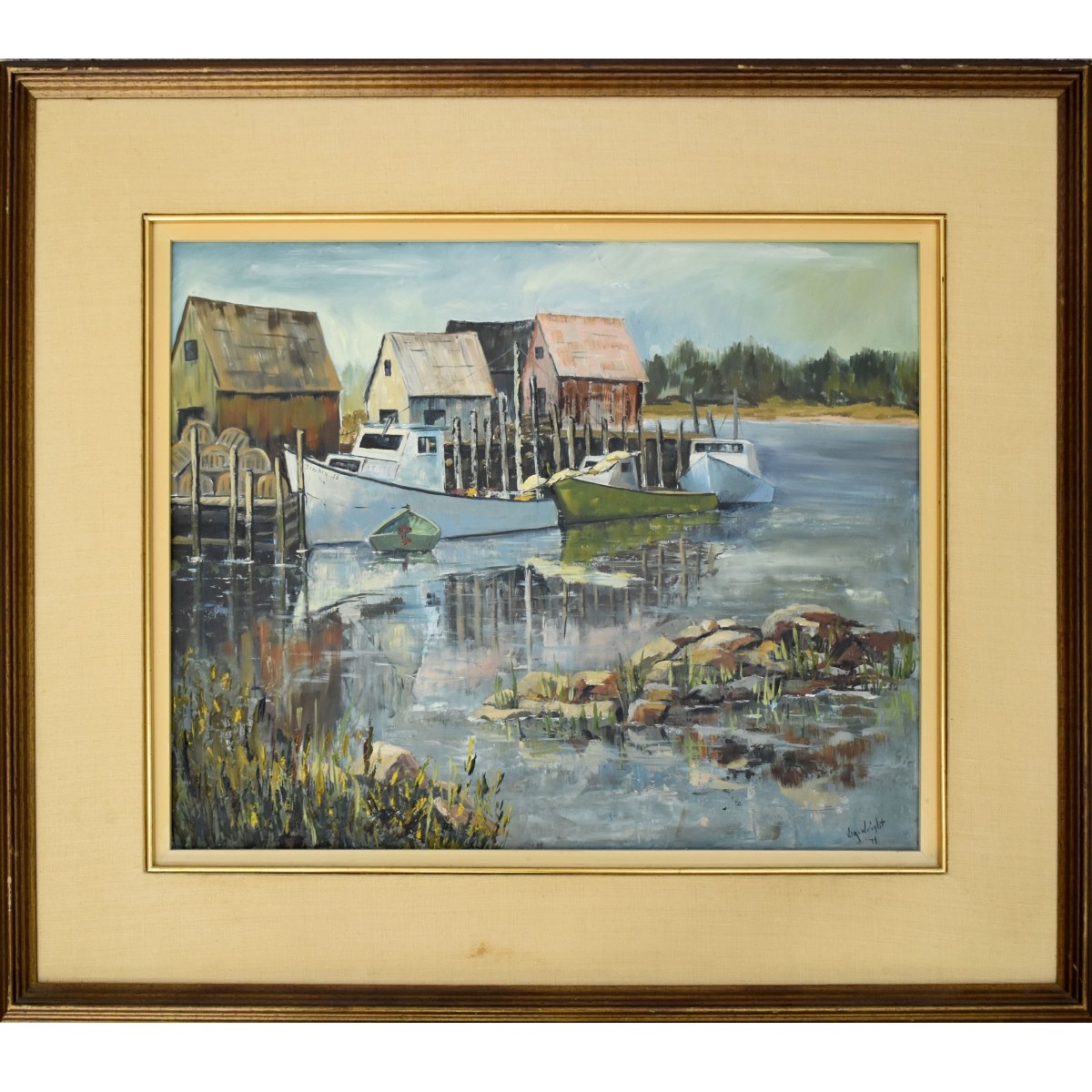 Vintage Oil on Canvas of a Harbor Scene