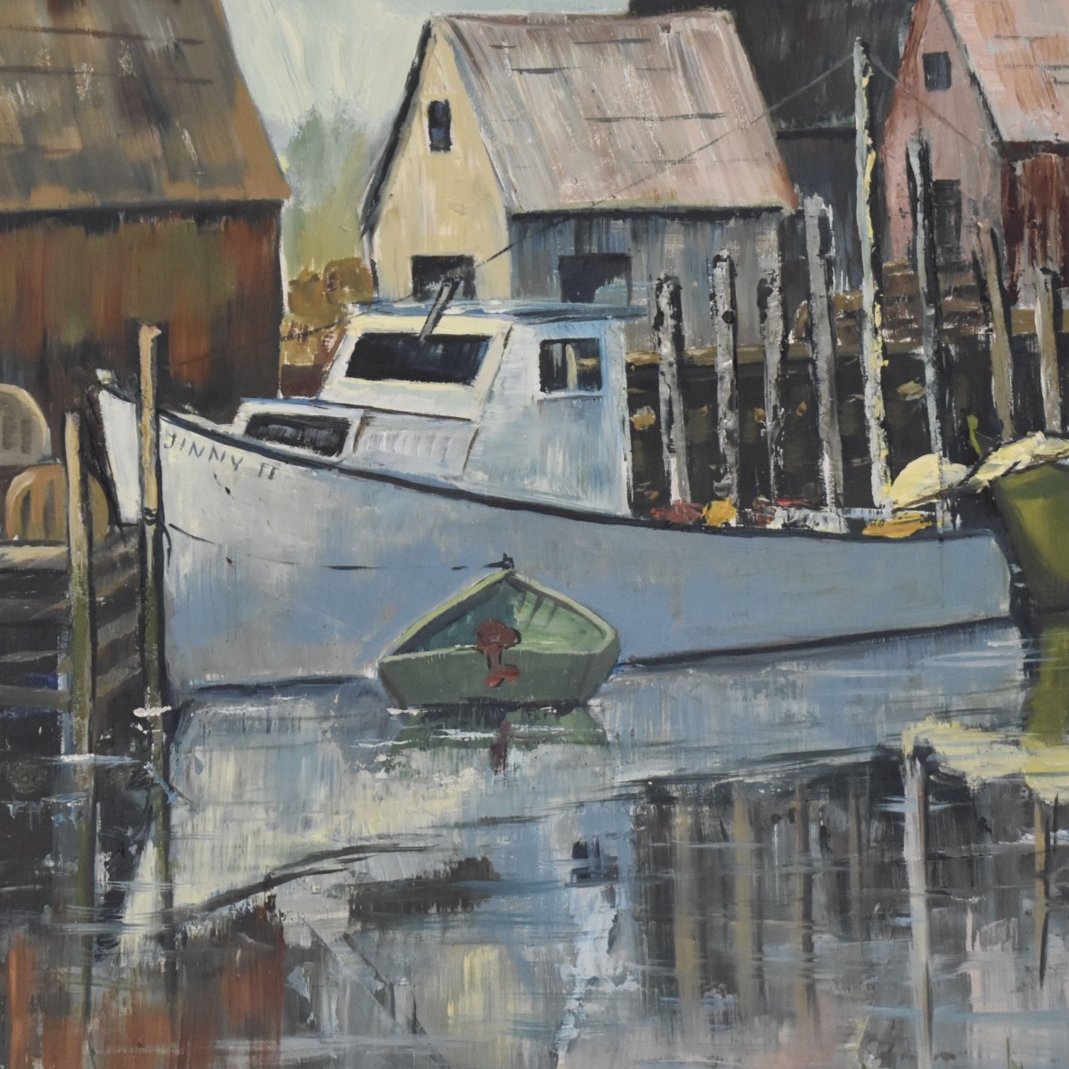 Vintage Oil on Canvas of a Harbor Scene