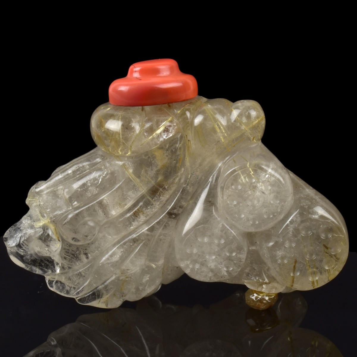 Large Antique Carved Rock Crystal Snuff Bottle