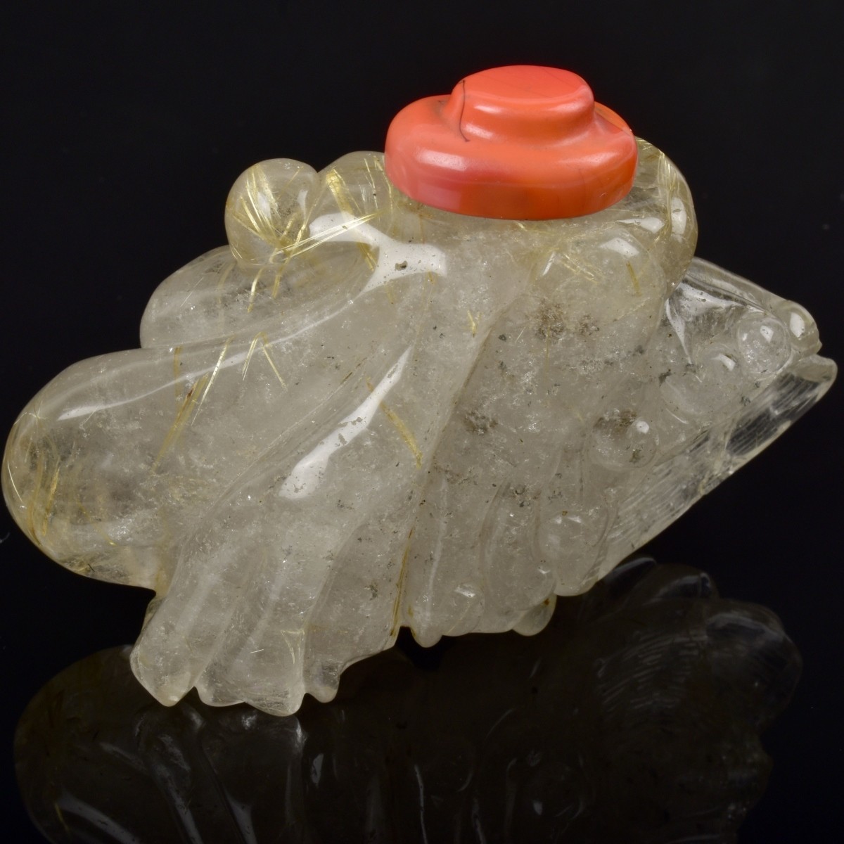 Large Antique Carved Rock Crystal Snuff Bottle
