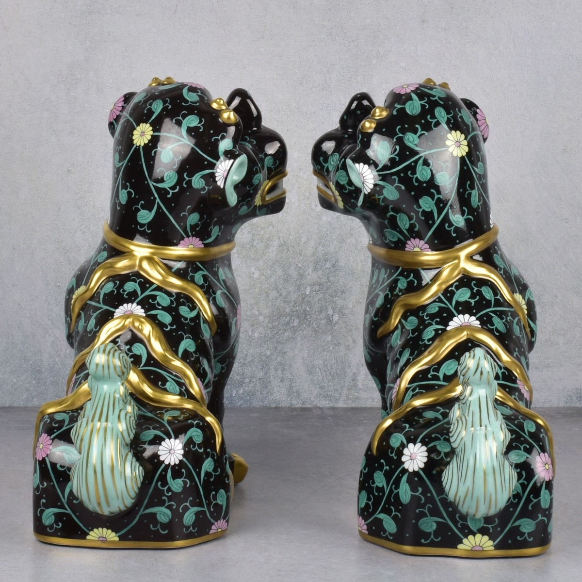 Rare Pair of Herend Porcelain Foo Dog Figurines