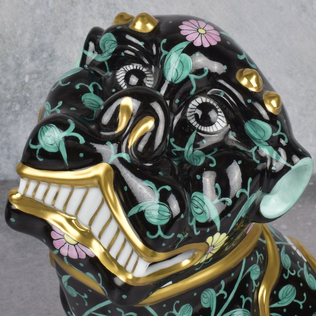 Rare Pair of Herend Porcelain Foo Dog Figurines