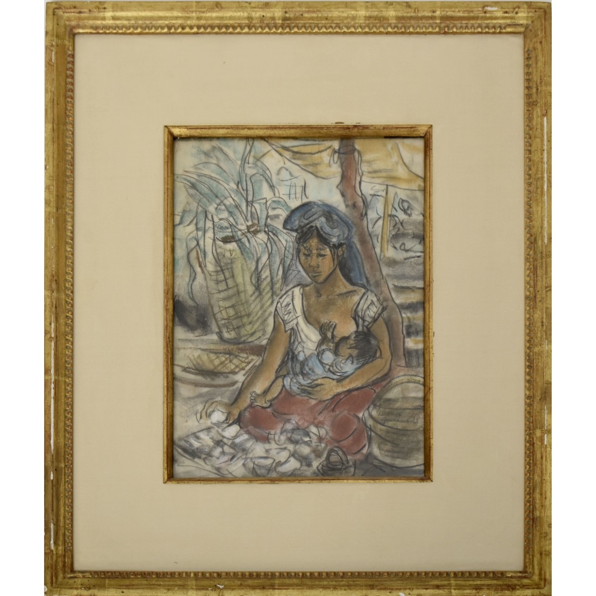 Gouache on Paper Mother Feeding A Young Child