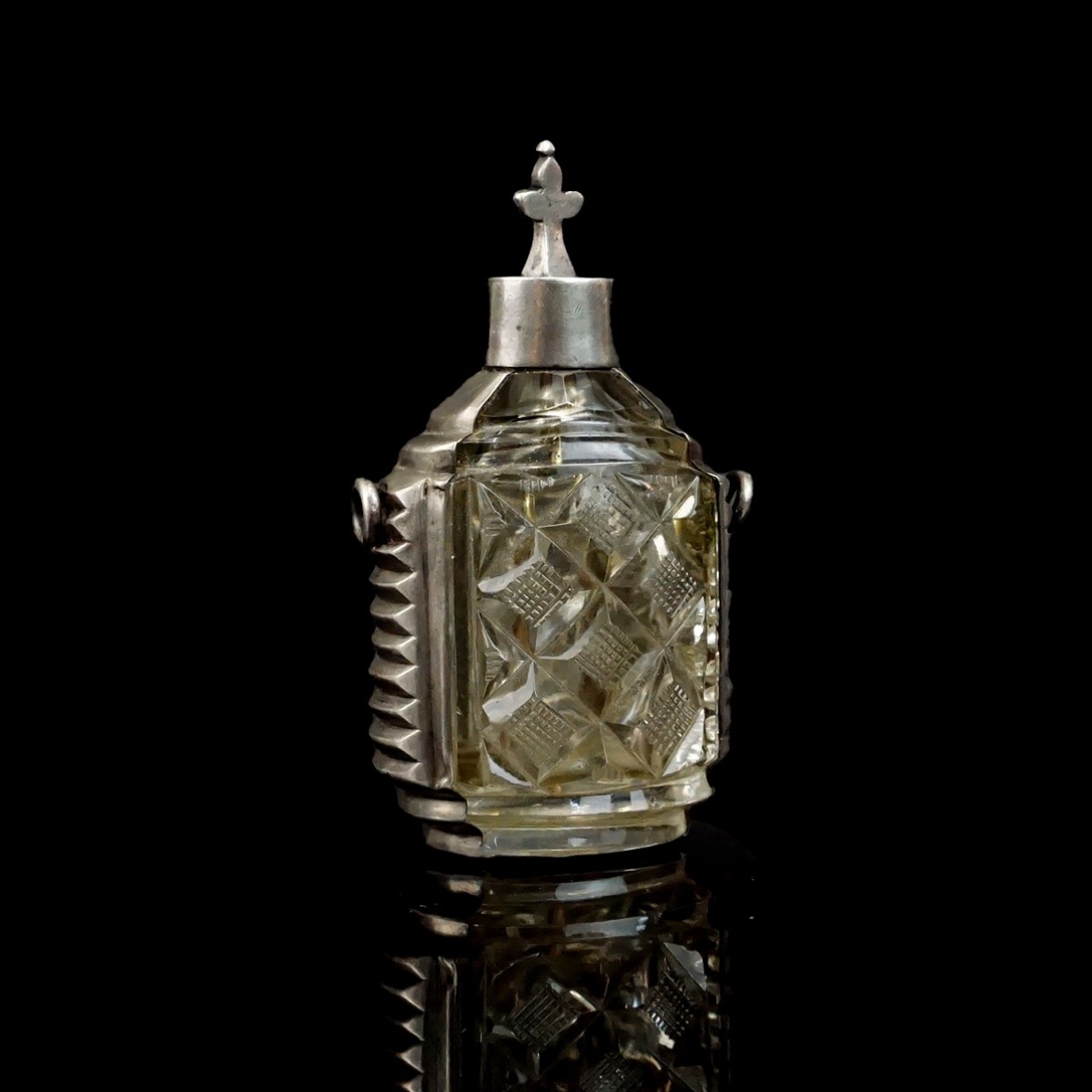 Antique Continental Metal & Glass Bottle