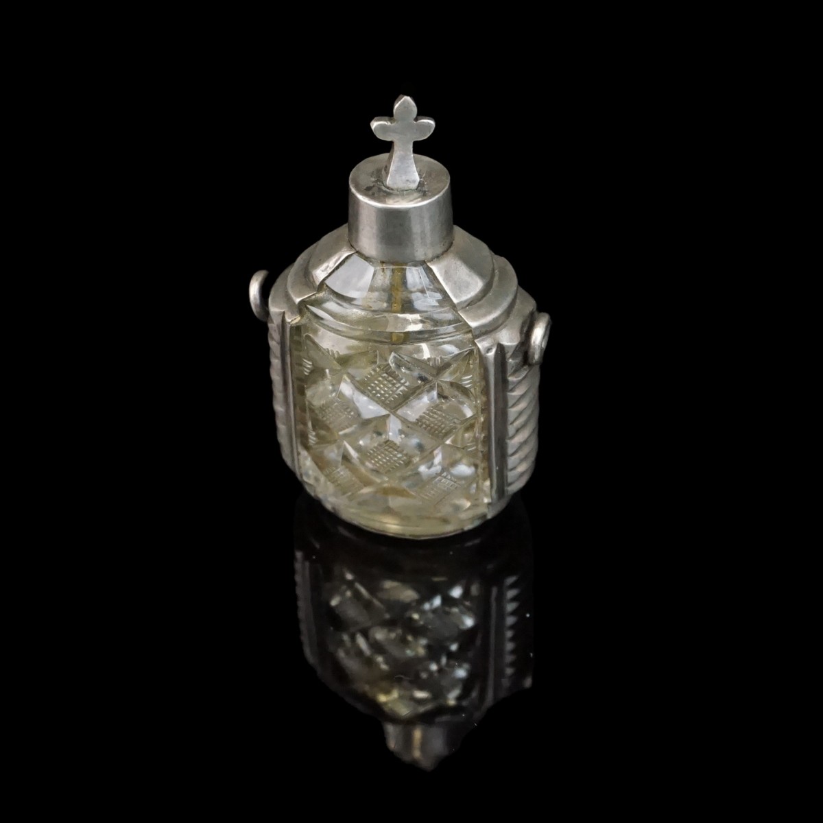 Antique Continental Metal & Glass Bottle