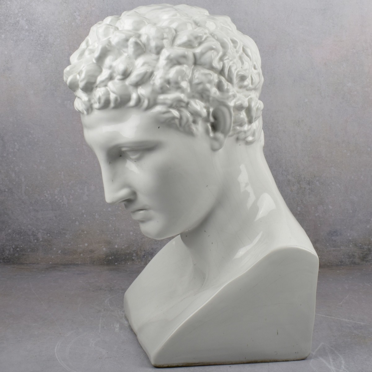 Large White Glazed Porcelain Head of Hermes