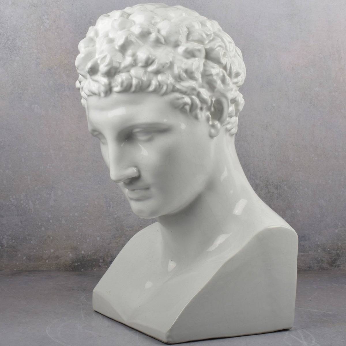 Large White Glazed Porcelain Head of Hermes