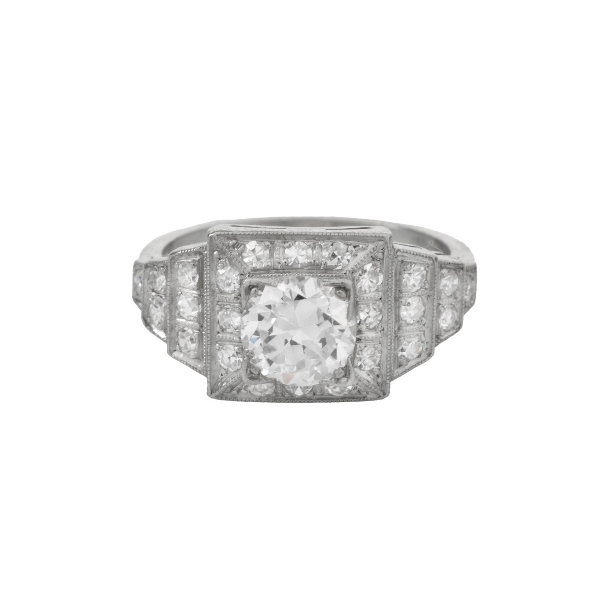 Deco Diamond and Platinum Ring