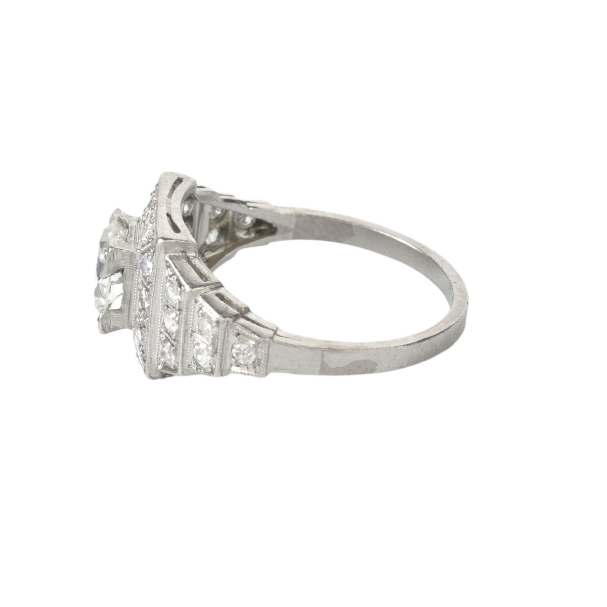 Deco Diamond and Platinum Ring