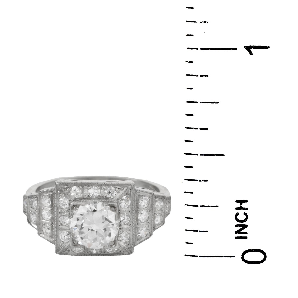 Deco Diamond and Platinum Ring