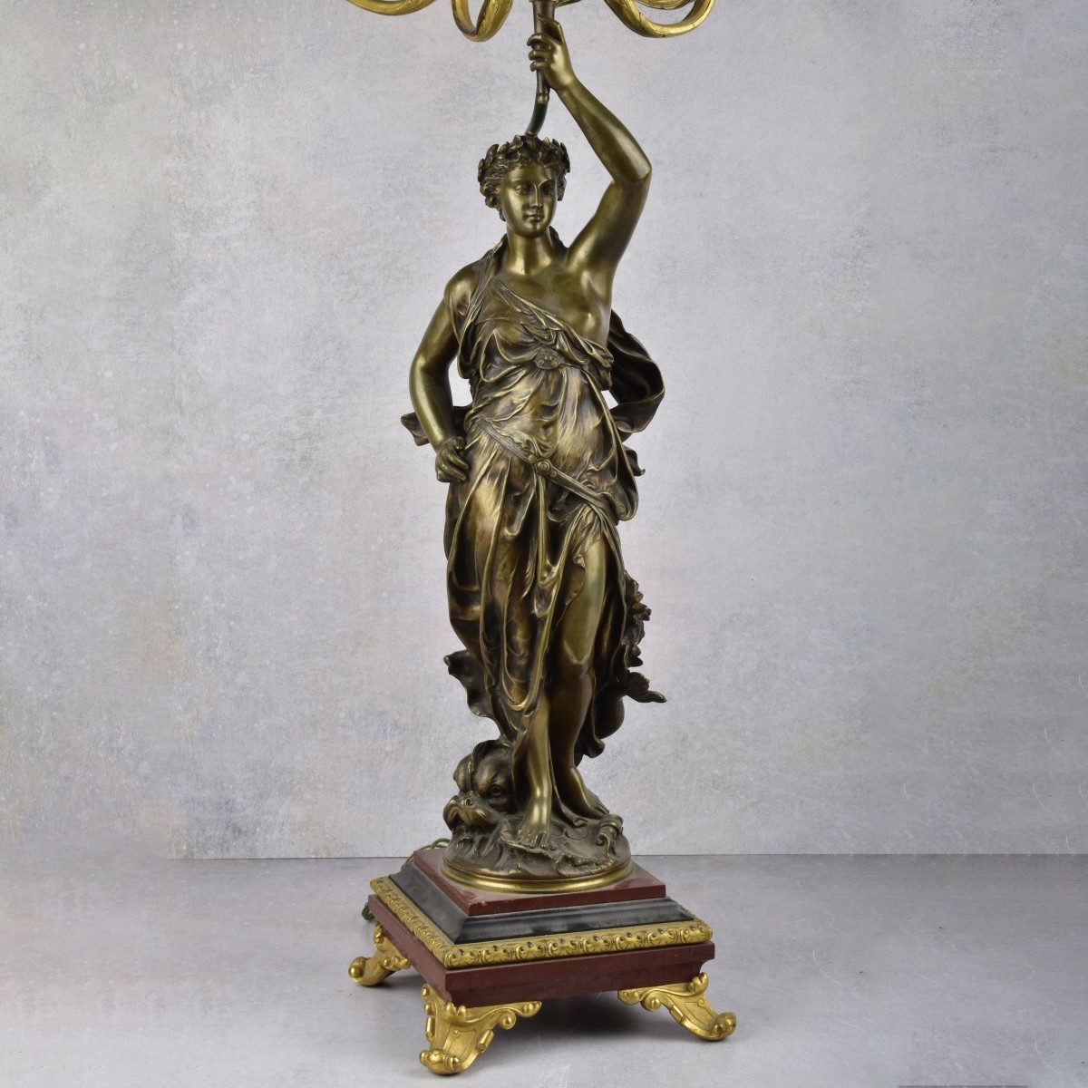 Large Art Nouveau Style Bronze & Gilt Candlelabra