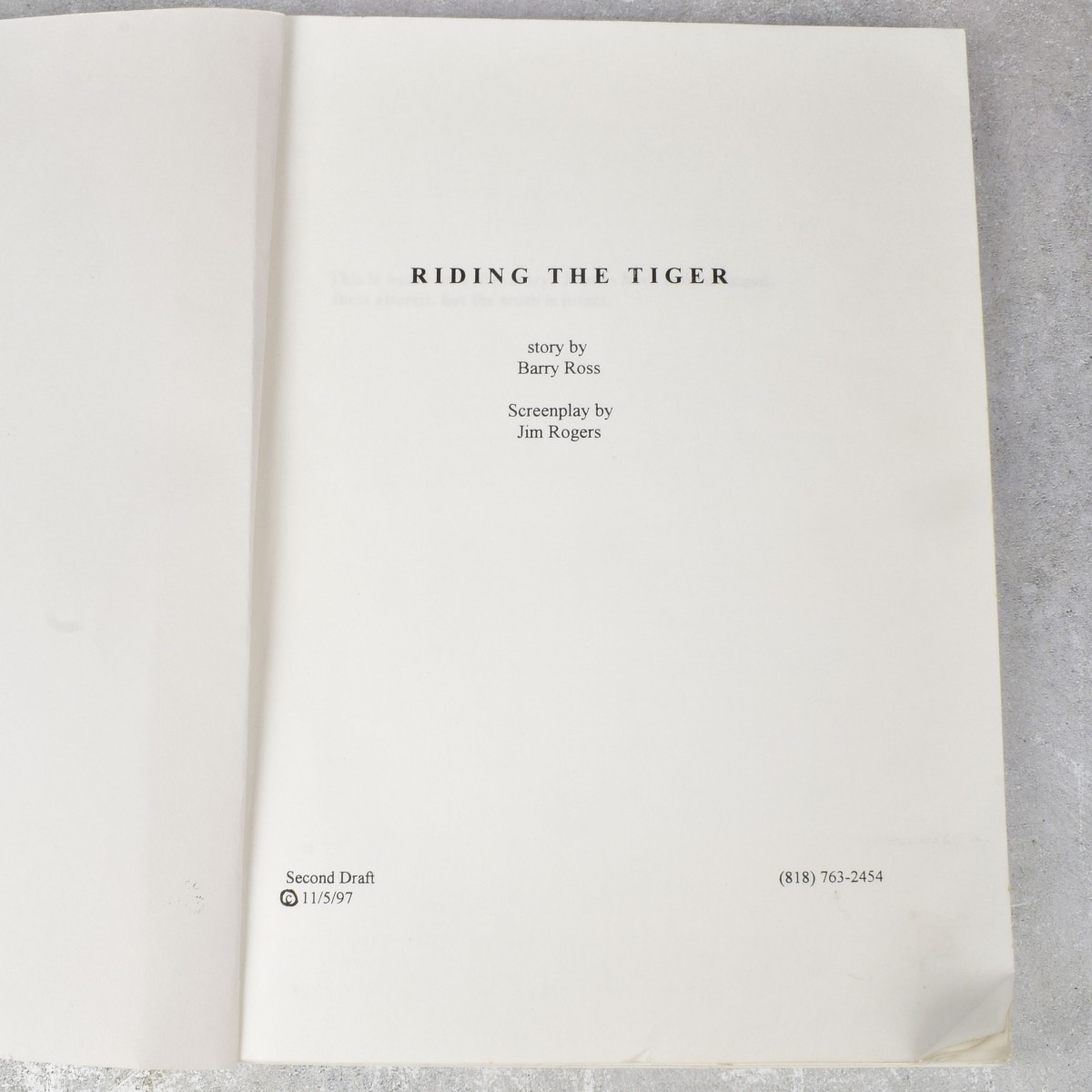 "Riding The Tiger" Script Screenplay