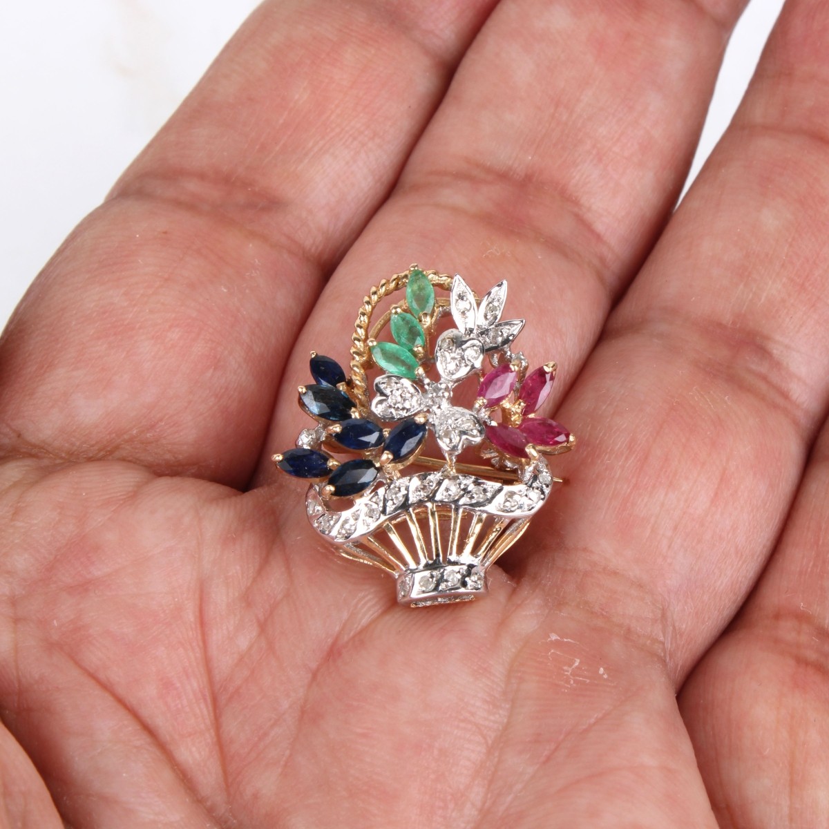 Gemstone and 14K Pendant / Brooch