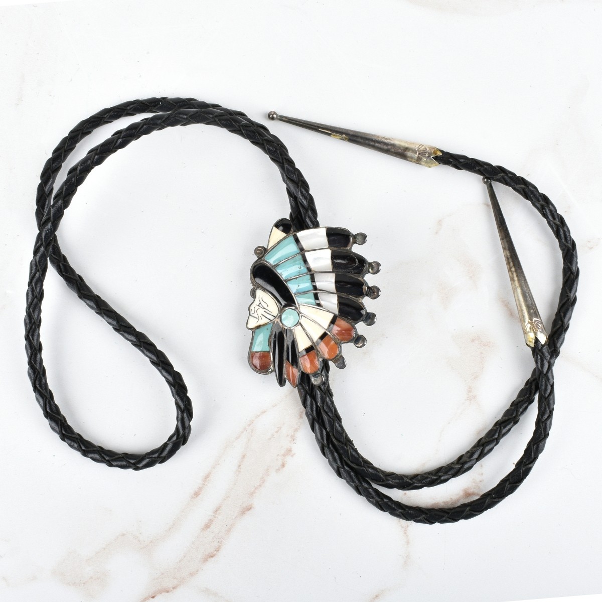Native American Hardstone & Silver Bolo Tie