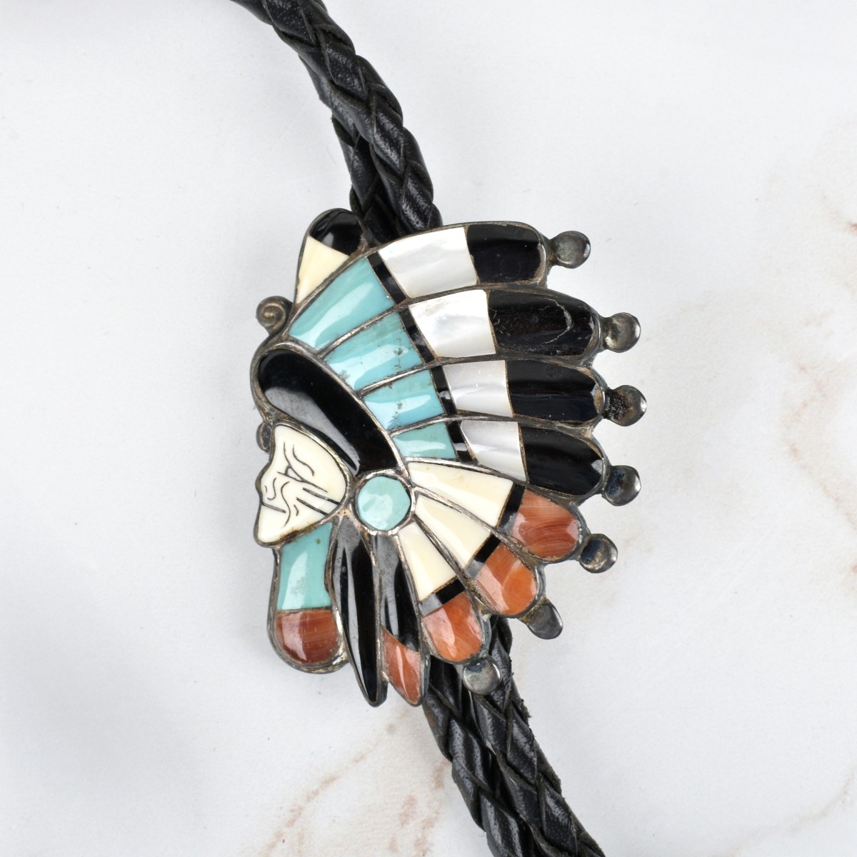 Native American Hardstone & Silver Bolo Tie