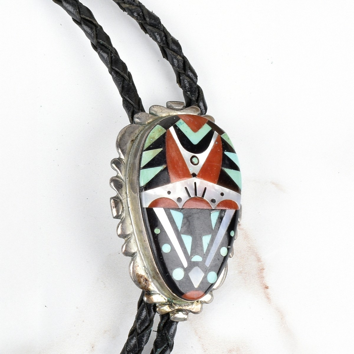 Zuni Hardstone and Silver Bolo Tie