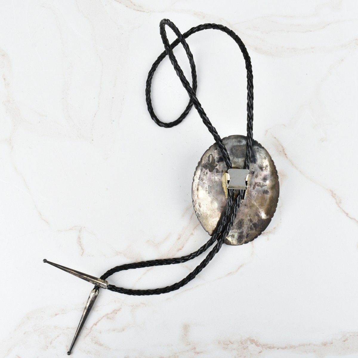 Navajo Turquoise, Coral & Silver Bolo Tie