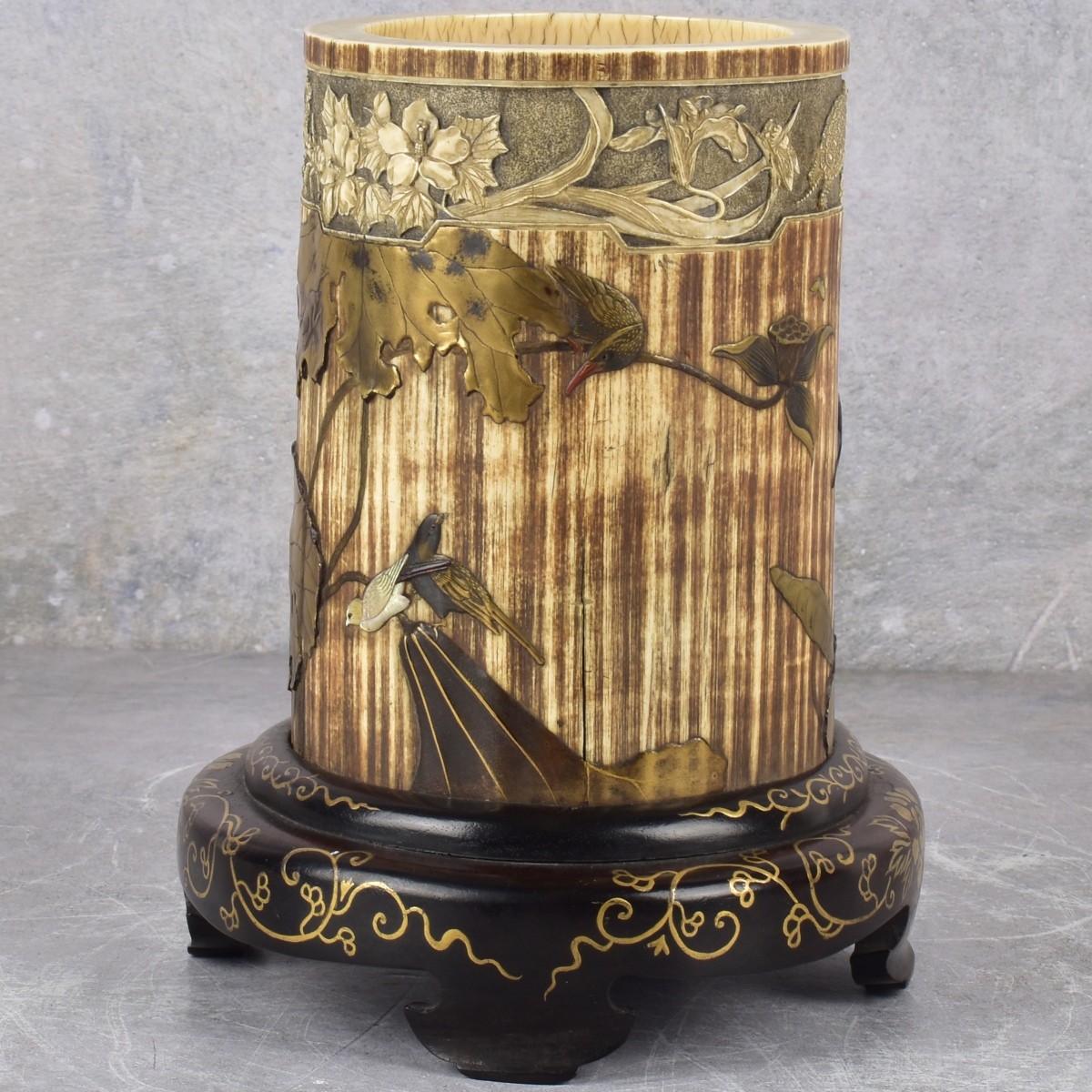 Rare 19th Century Japanese Shibayama Brush Pot