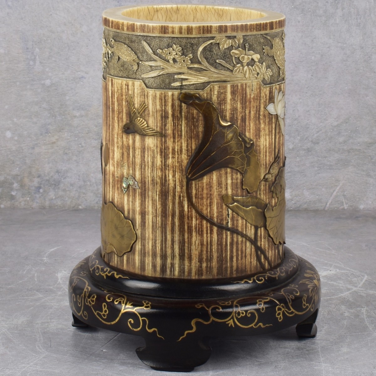 Rare 19th Century Japanese Shibayama Brush Pot