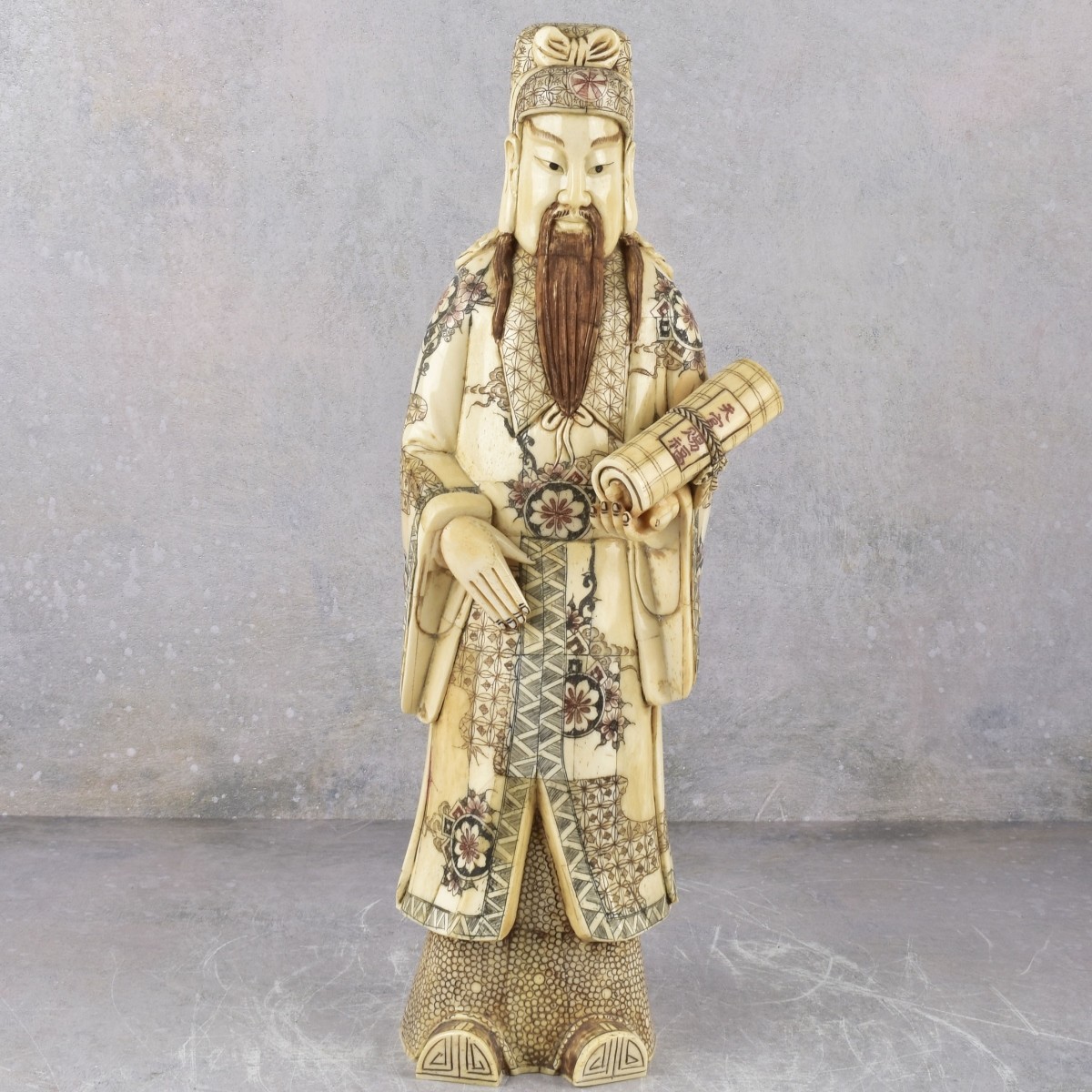 Vintage Chinese Lu Xing Carved Bone Statue