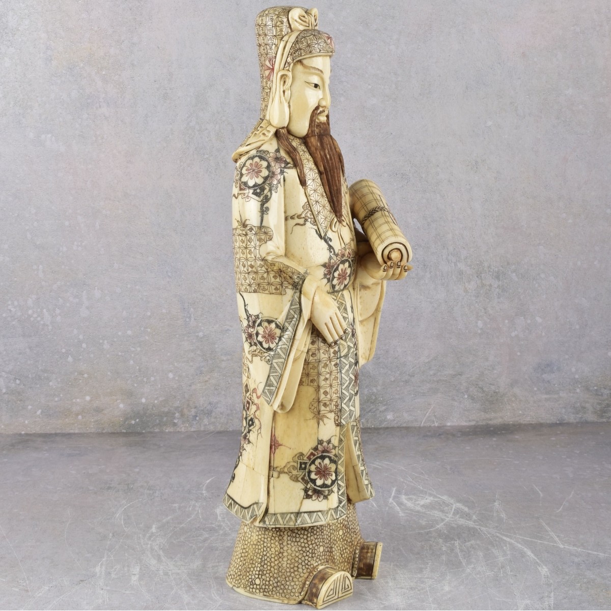 Vintage Chinese Lu Xing Carved Bone Statue