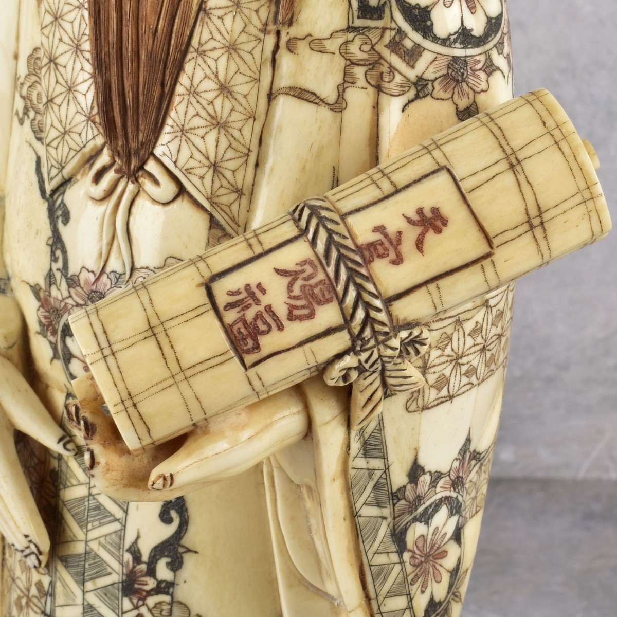 Vintage Chinese Lu Xing Carved Bone Statue