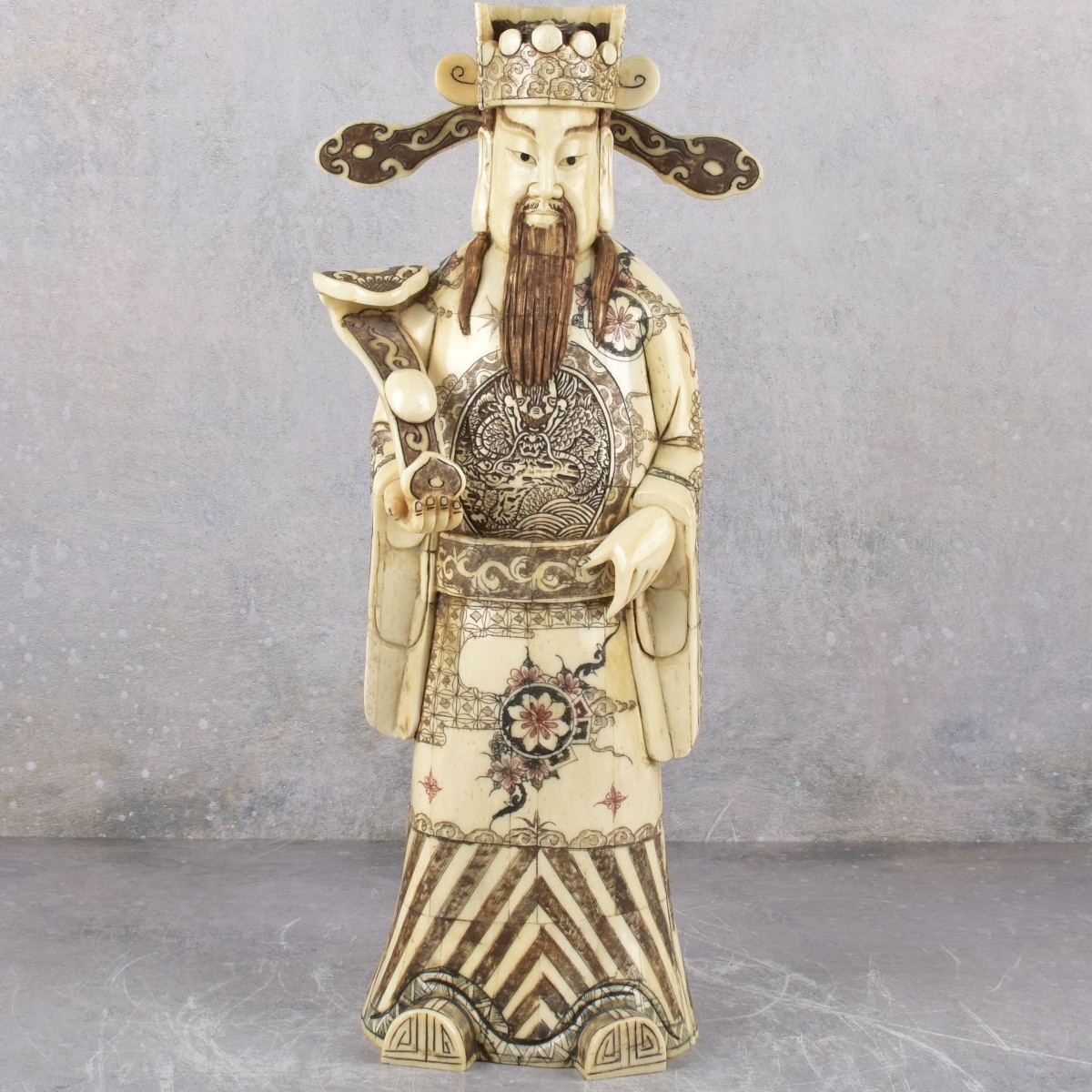Vintage Chinese Fu Lu Carved Bone Statue