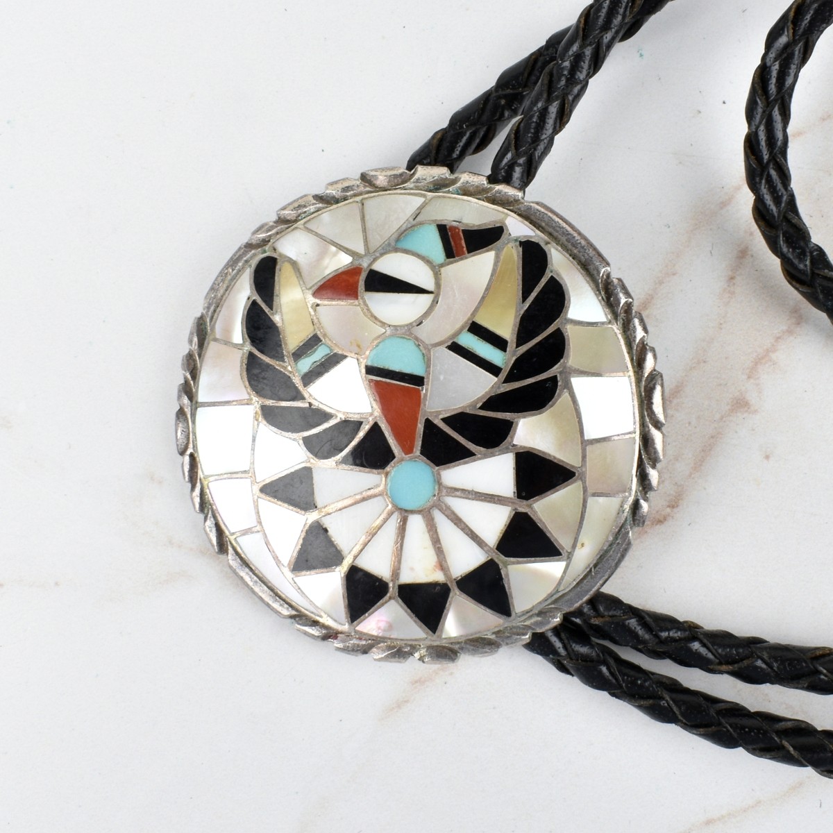 Zuni Hardstone and Silver Bolo Tie