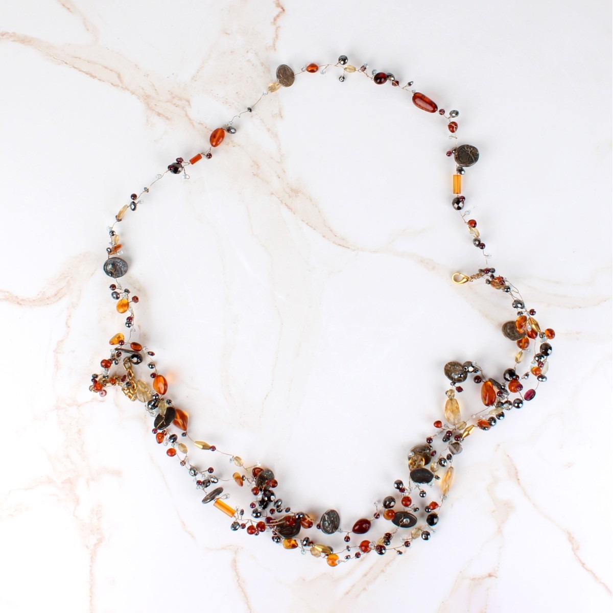 Quartz, Hematite and "Coin" Necklace