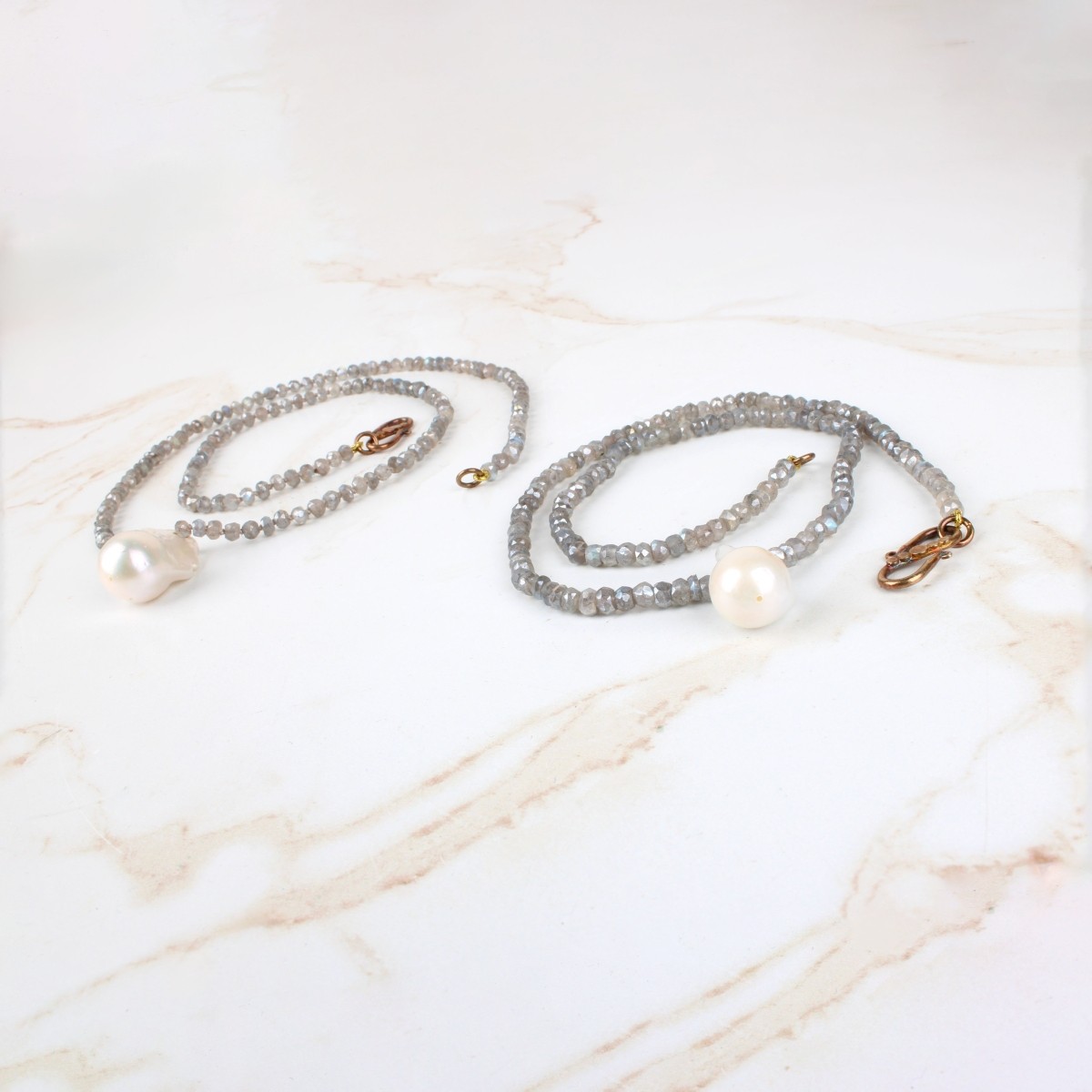 Labradorite and Pearl Necklaces