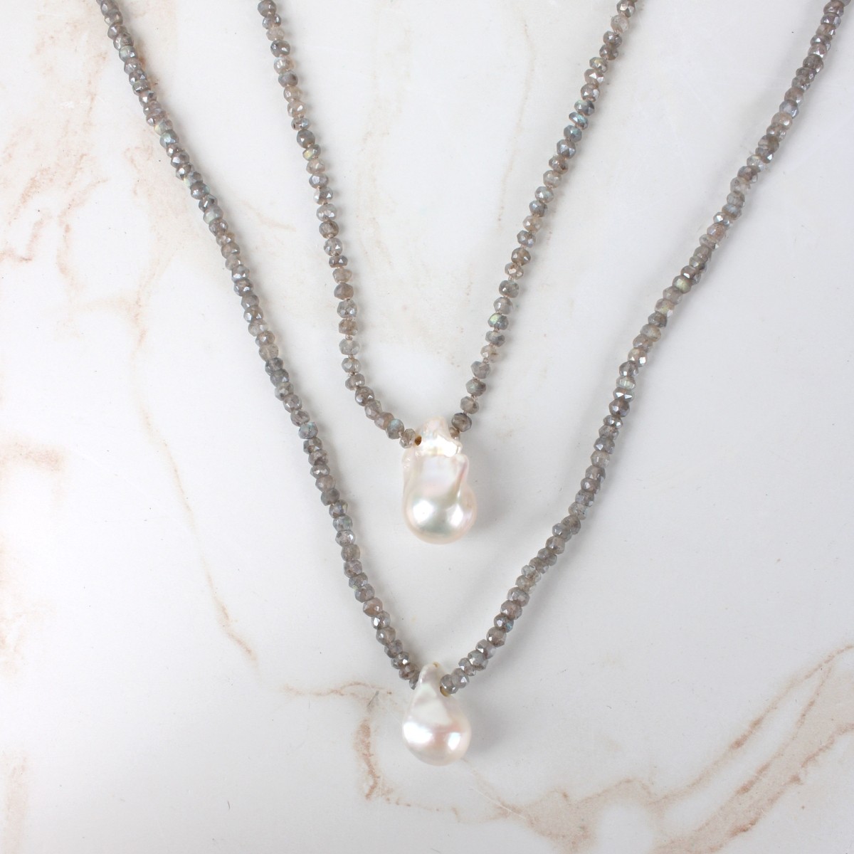 Labradorite and Pearl Necklaces