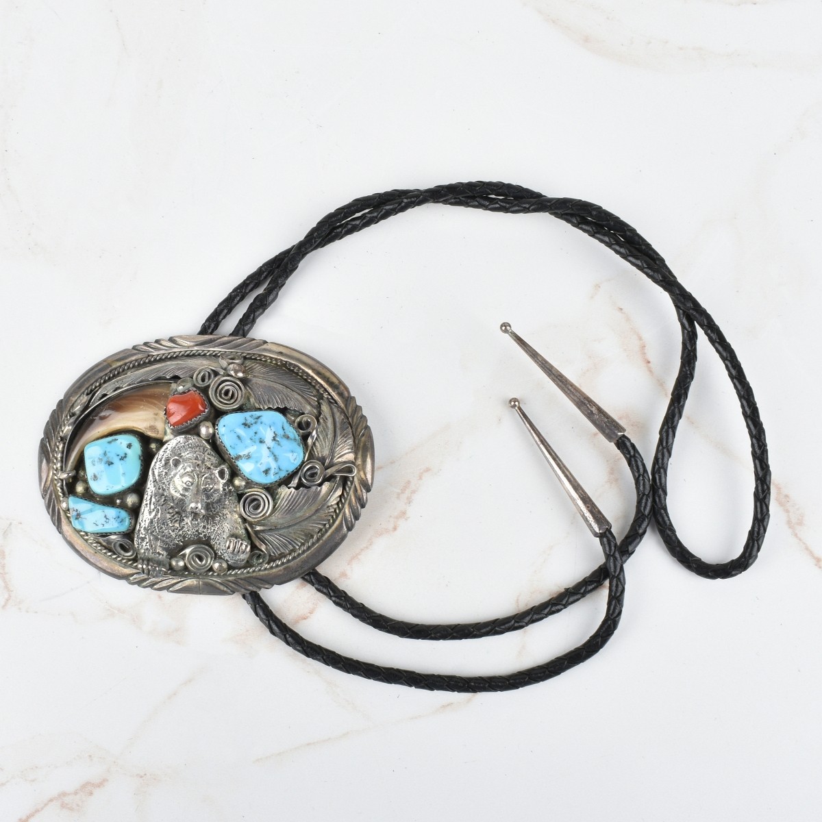 Navajo Hardstone and Silver Bolo Tie