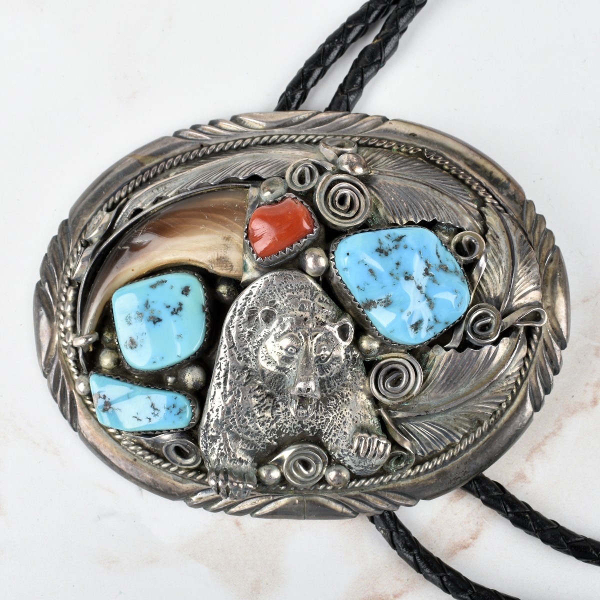 Navajo Hardstone and Silver Bolo Tie