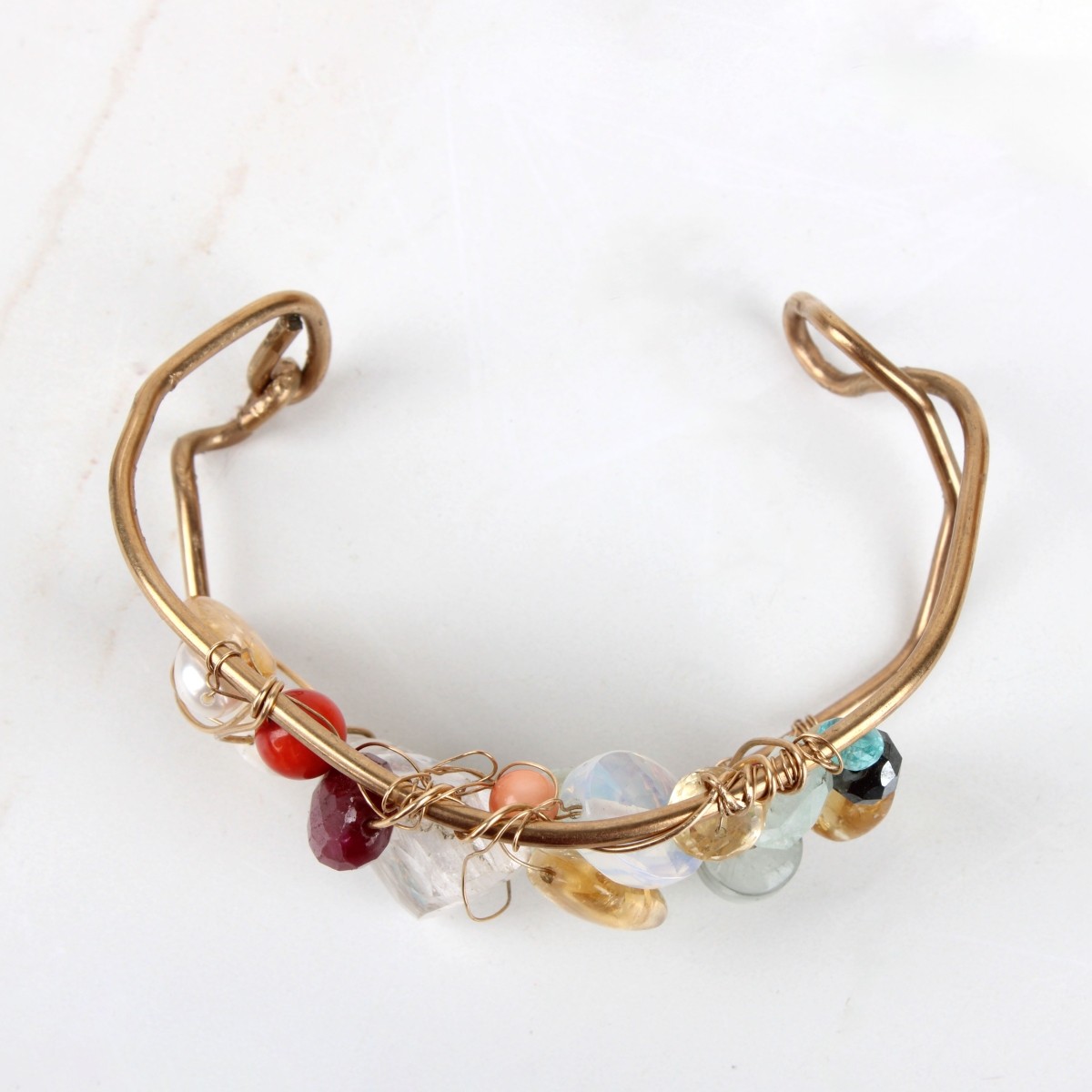 Quartz and Pearl Cuff Bangle Bracelet