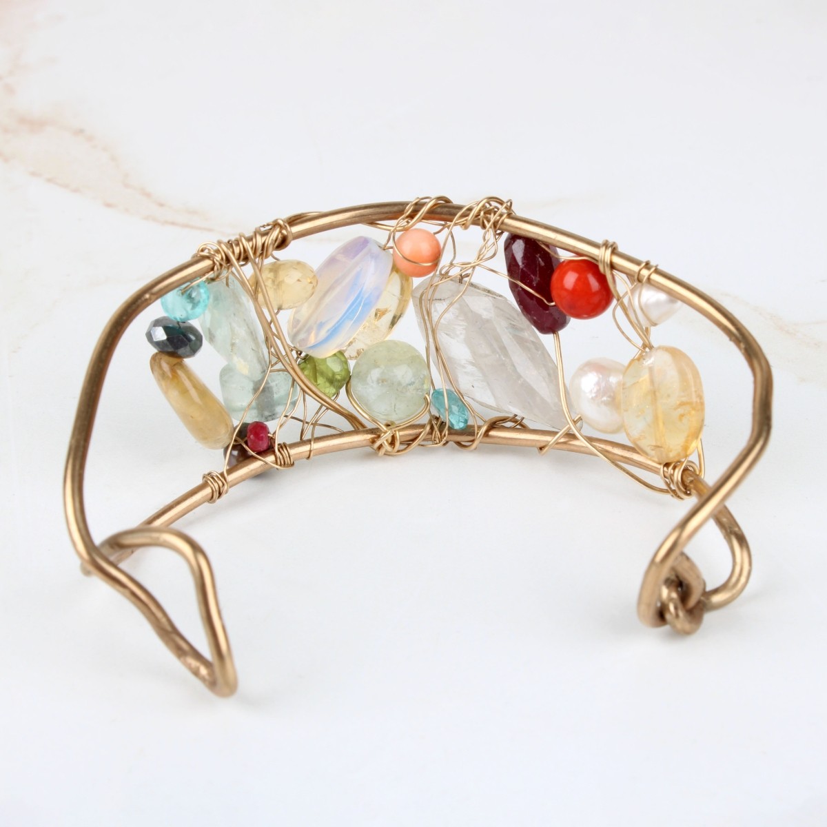 Quartz and Pearl Cuff Bangle Bracelet
