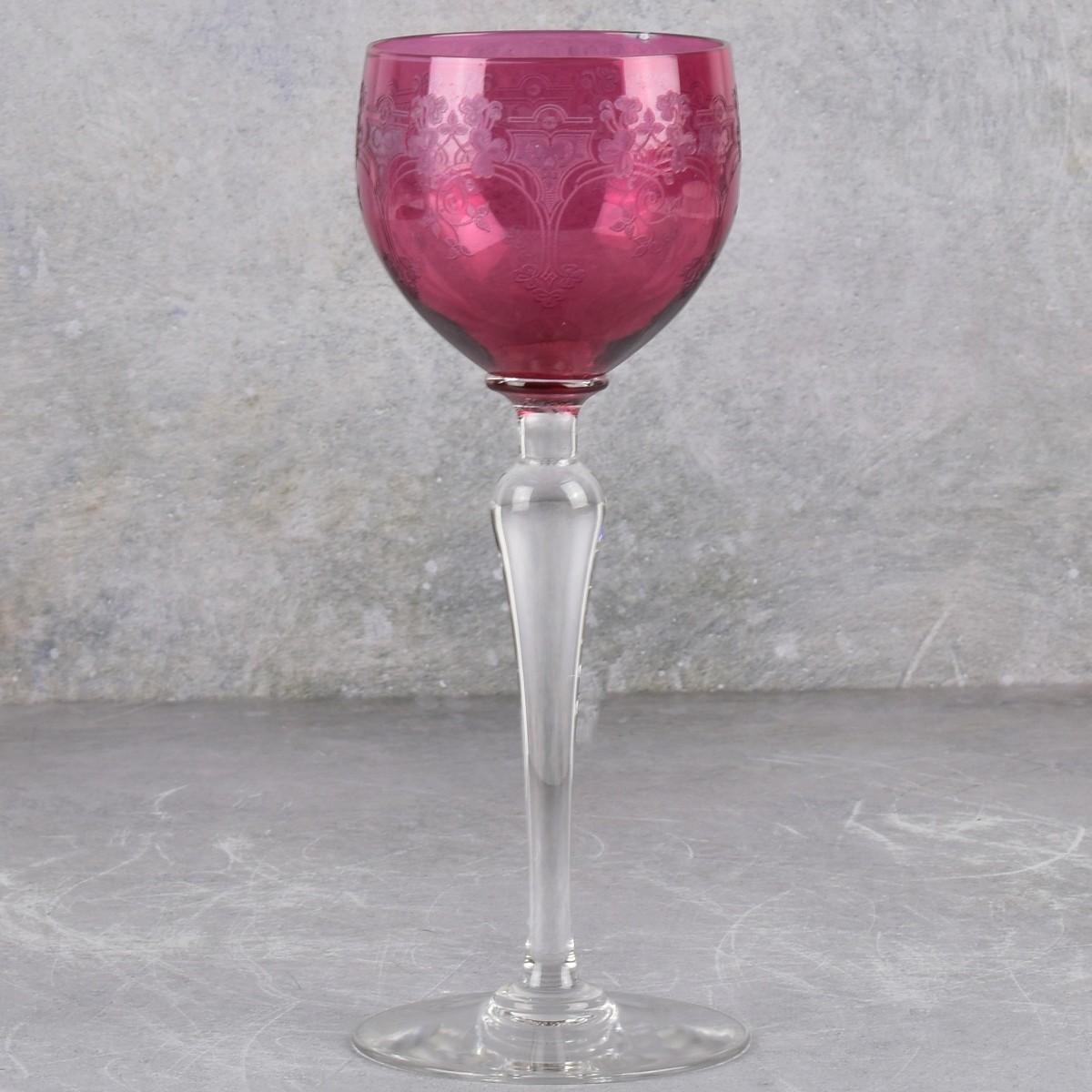 Victorian Engraved Cranberry Wine Glasses