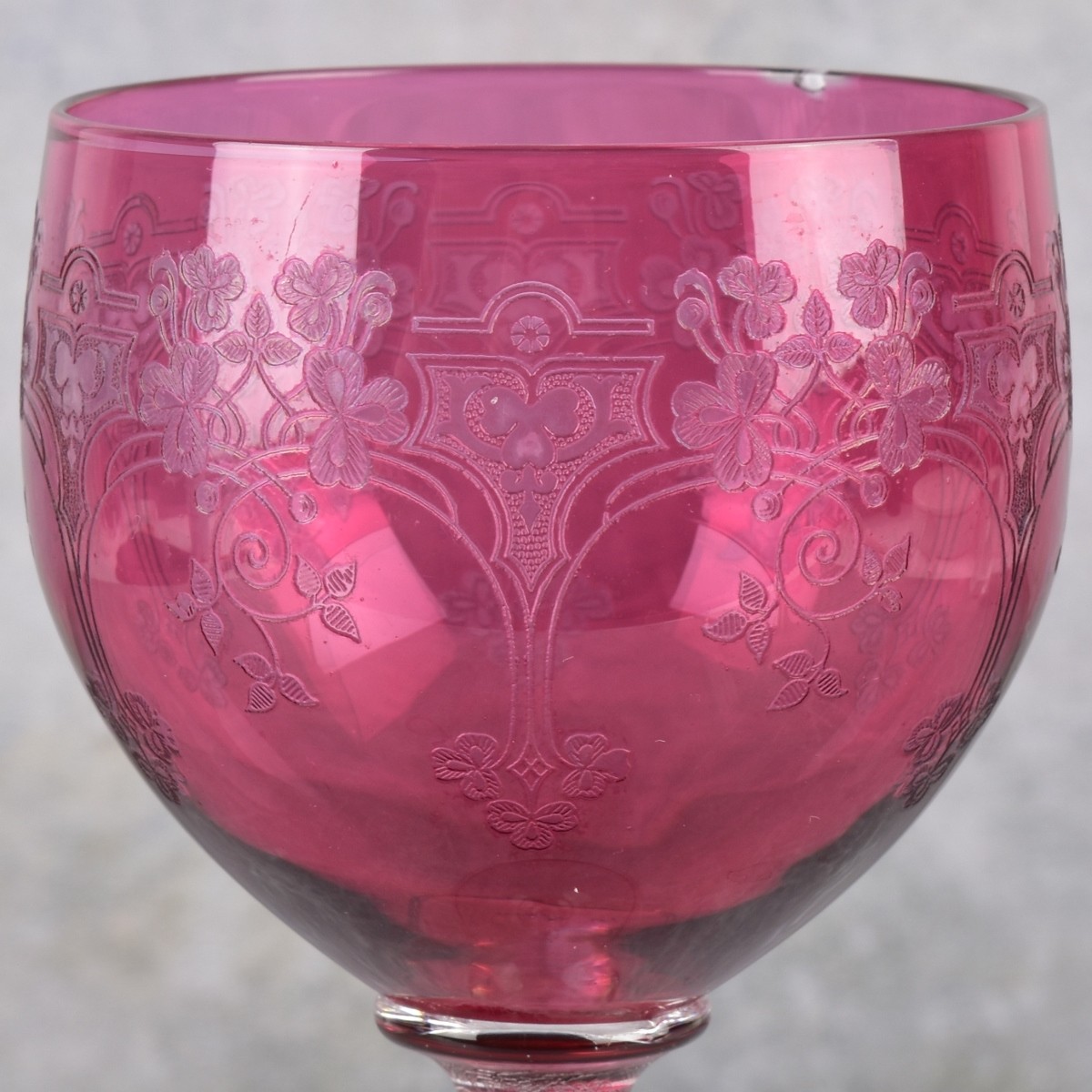 Victorian Engraved Cranberry Wine Glasses