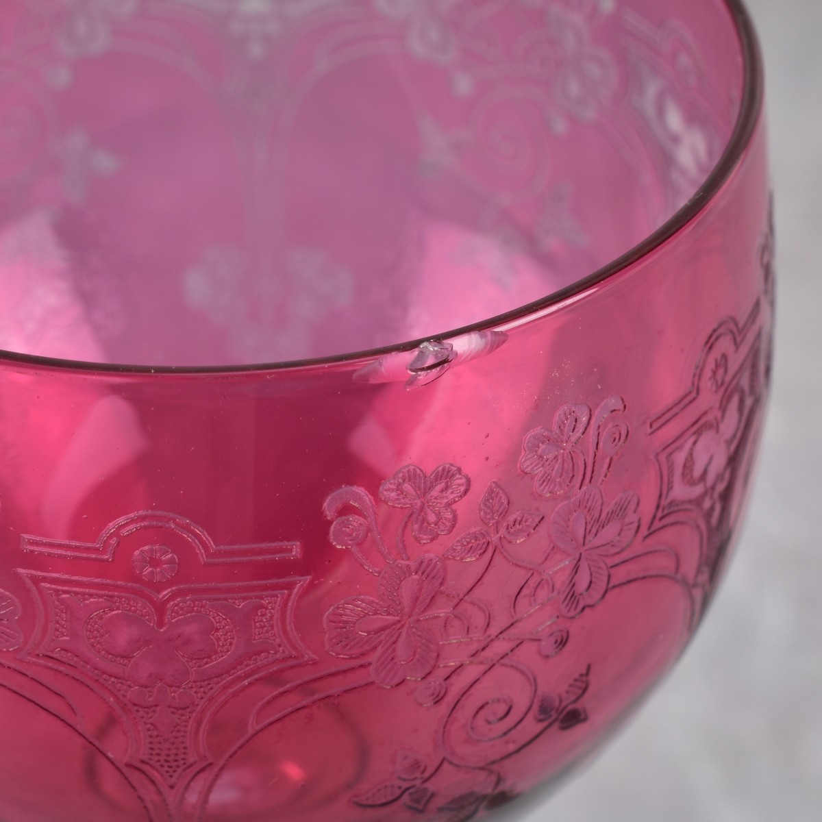 Victorian Engraved Cranberry Wine Glasses