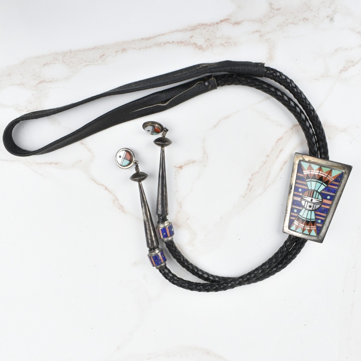 Zuni Hardstone and Silver Bolo Tie
